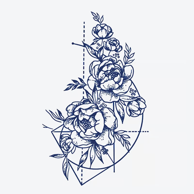 Peony Floral Geometric Tattoo