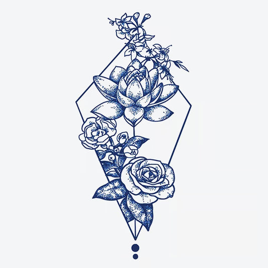 Lotus Rose Floral Diamond Tattoo