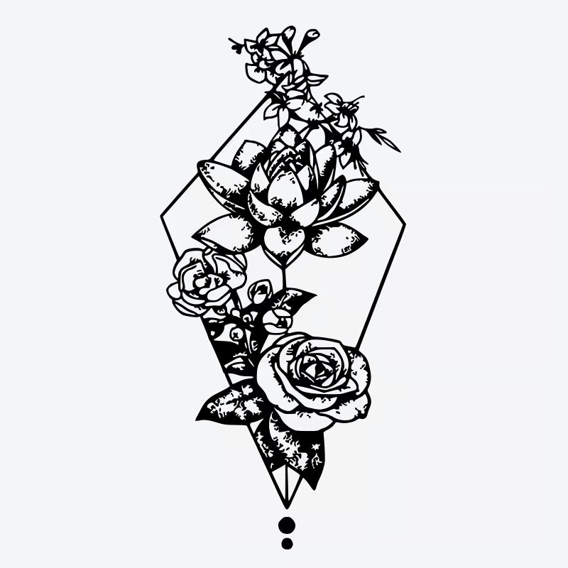 Lotus Rose Floral Diamond Tattoo