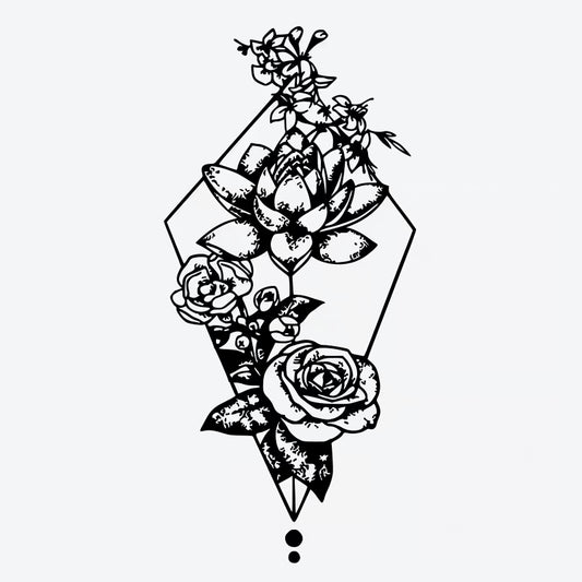 Lotus Rose Floral Diamond Tattoo