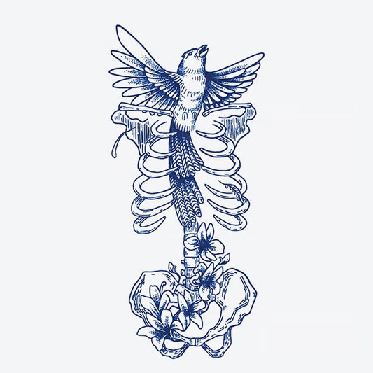 Bird Skeleton Flower Tattoo