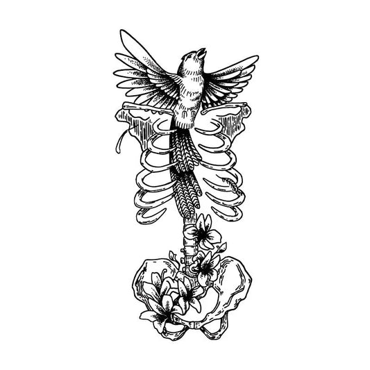 Bird Skeleton Flower Tattoo