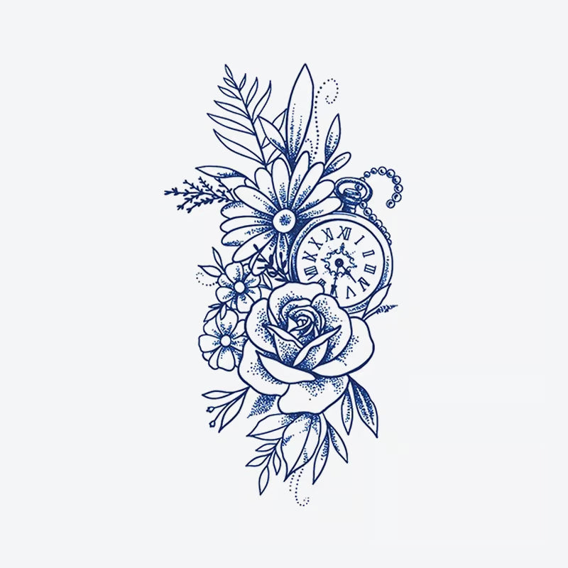 Clock Floral Arrangement Tattoo