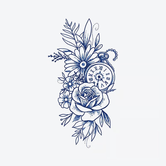 Clock Floral Arrangement Tattoo
