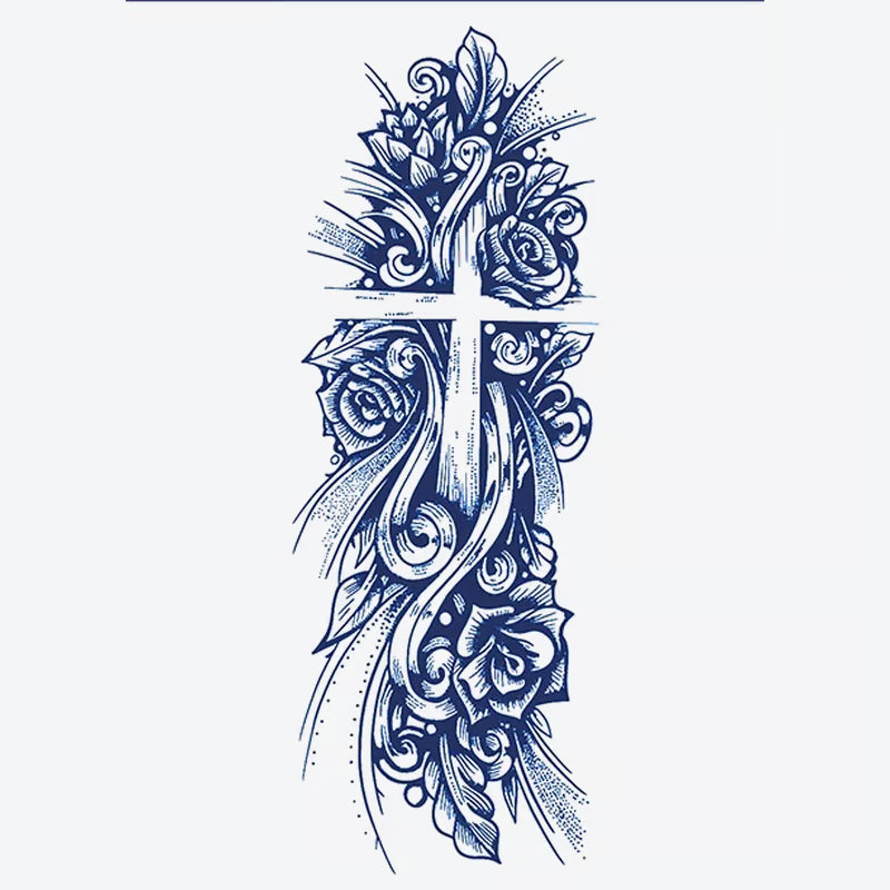 Floral Cross Design Tattoo