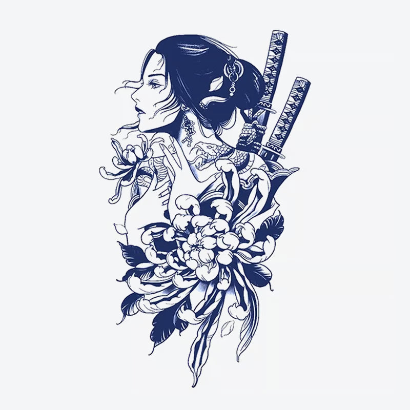 Geisha Katanas Floral Tattoo