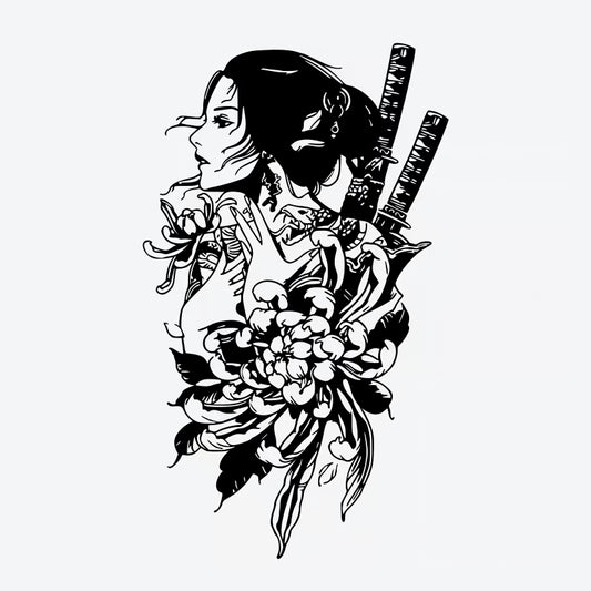 Geisha Katanas Floral Tattoo