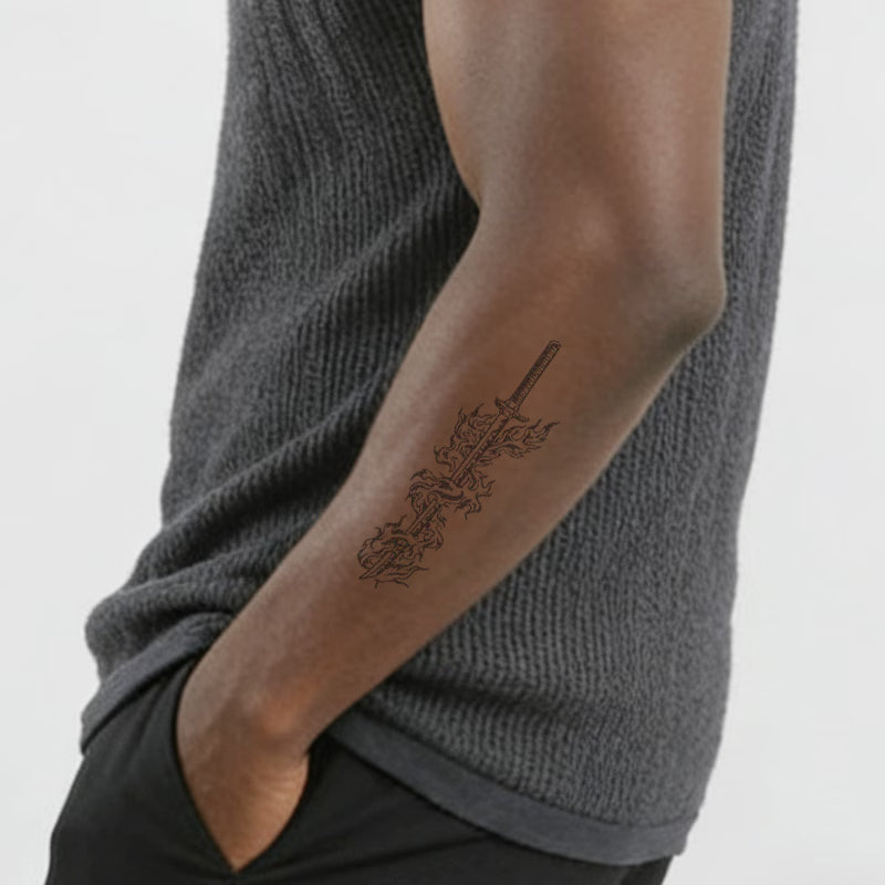 Flame-Wrapped Sword Tattoo