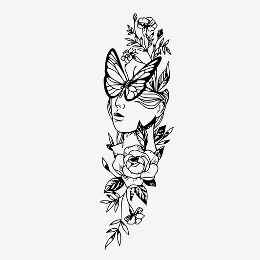Butterfly Floral Woman Tattoo