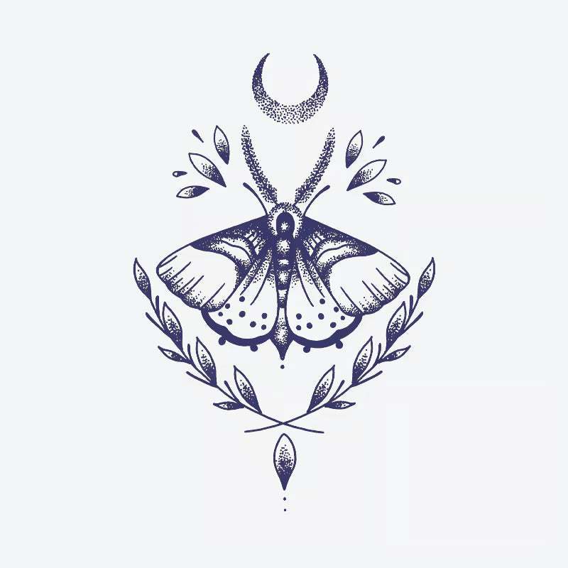 Moth Moon Leaves Tattoo