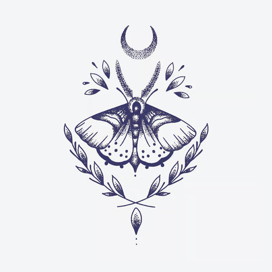 Moth Moon Leaves Tattoo