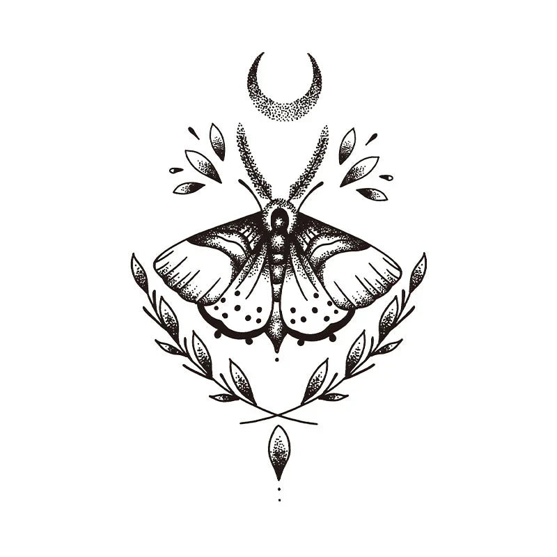 Moth Moon Leaves Tattoo
