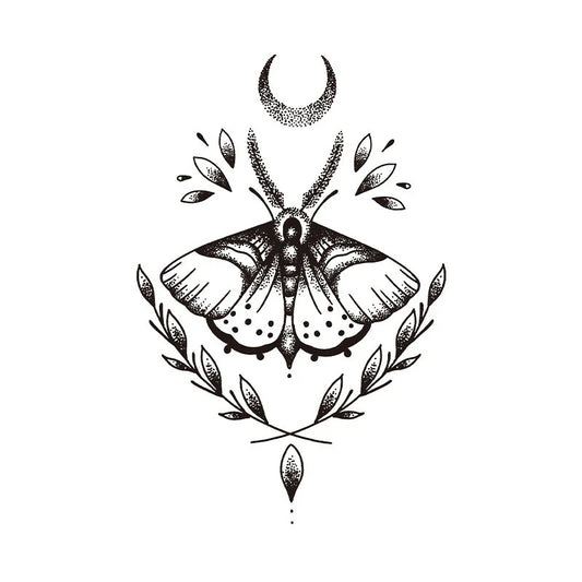 Moth Moon Leaves Tattoo
