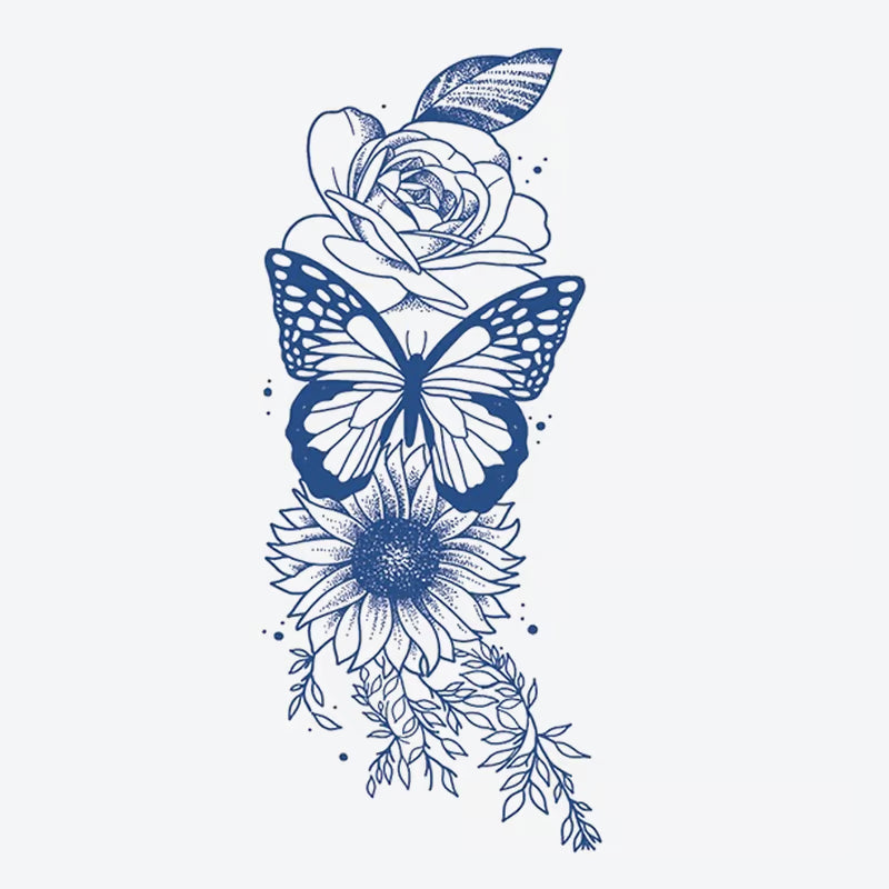 Butterfly Rose Sunflower Tattoo