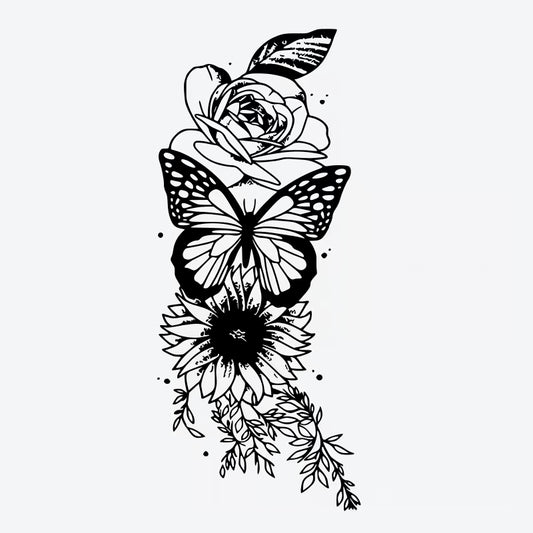 Butterfly Rose Sunflower Tattoo