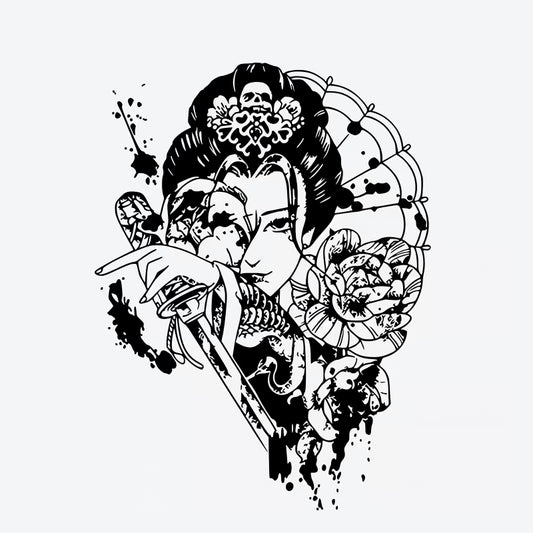 Geisha Sword Lotus Tattoo