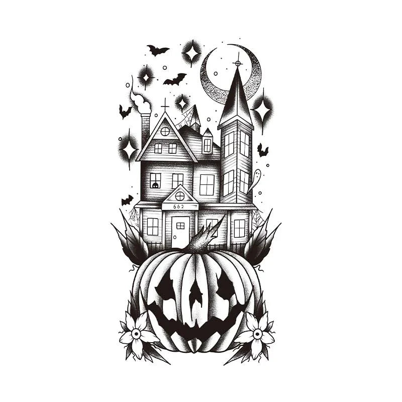 Haunted House Pumpkin Tattoo