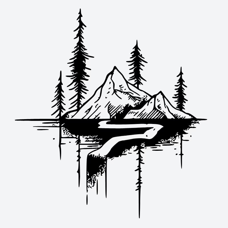 Mountain River Pine Trees Tattoo