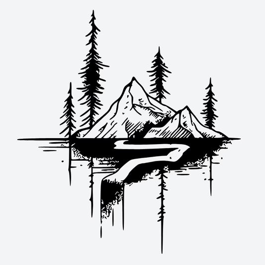 Mountain River Pine Trees Tattoo