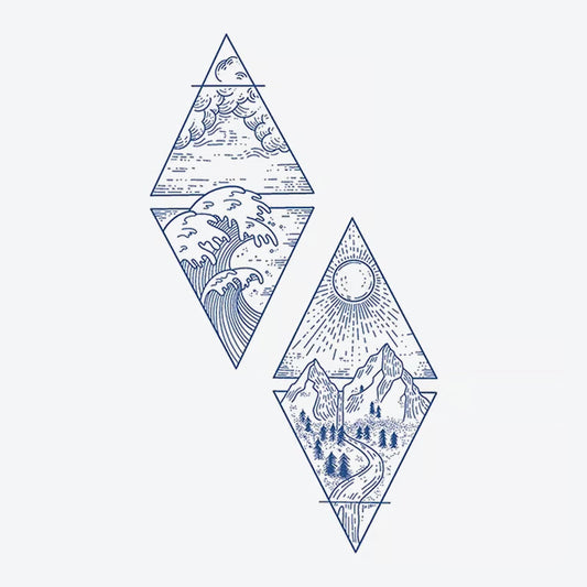 Waves Mountains Sun Tattoo