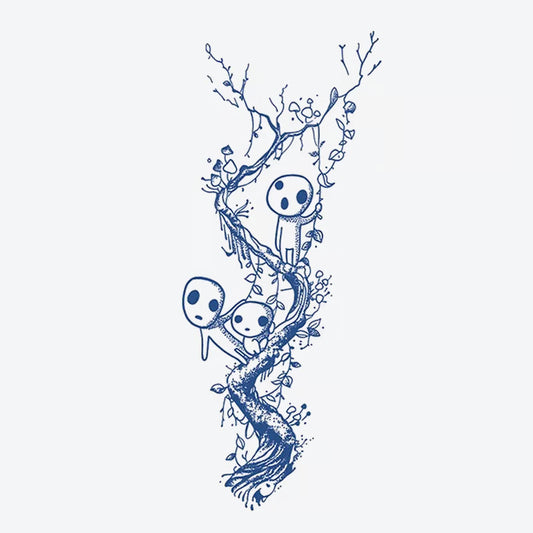 Whimsical Characters On Twisted Vine Tattoo