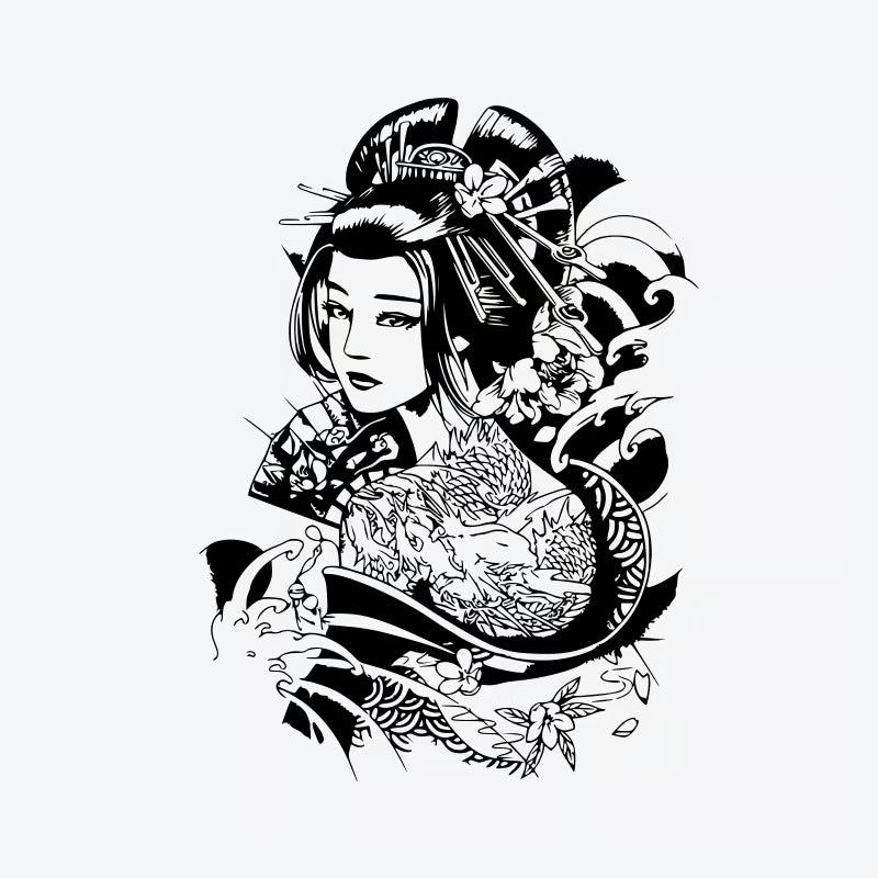 Geisha Wave Blossom Tattoo