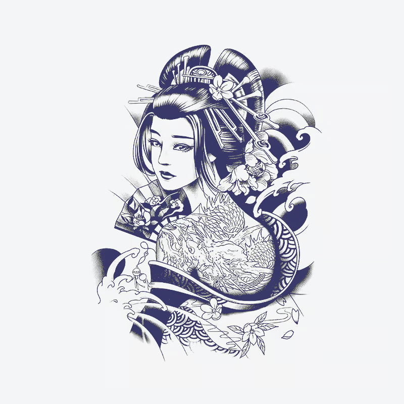 Geisha Wave Blossom Tattoo