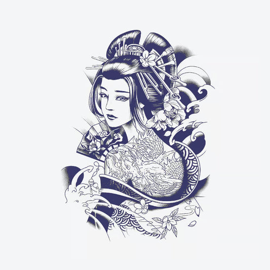 Geisha Wave Blossom Tattoo