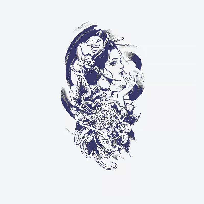 Geisha Flower Swirl Tattoo