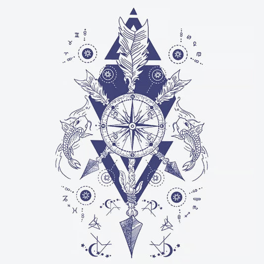 Compass Fish Feather Tattoo