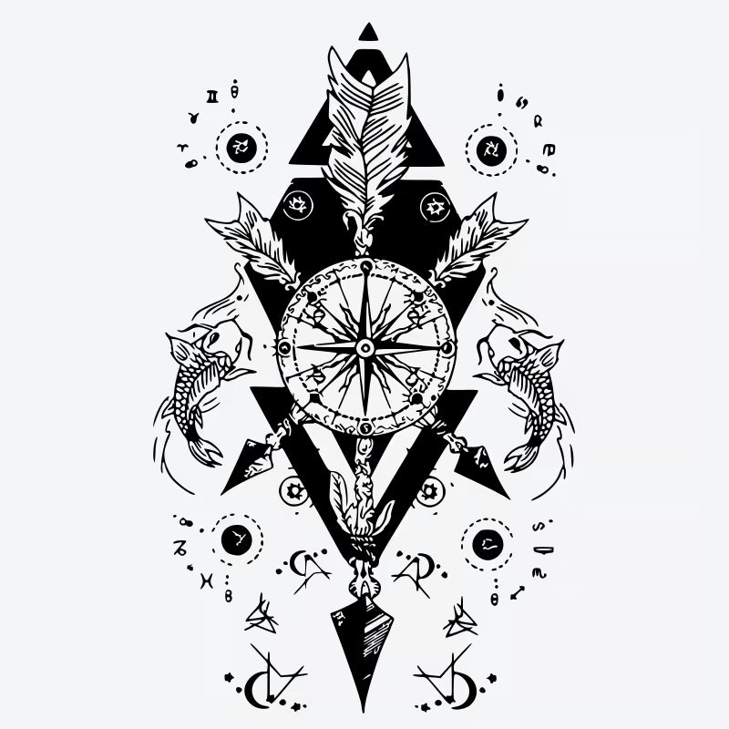 Compass Fish Feather Tattoo