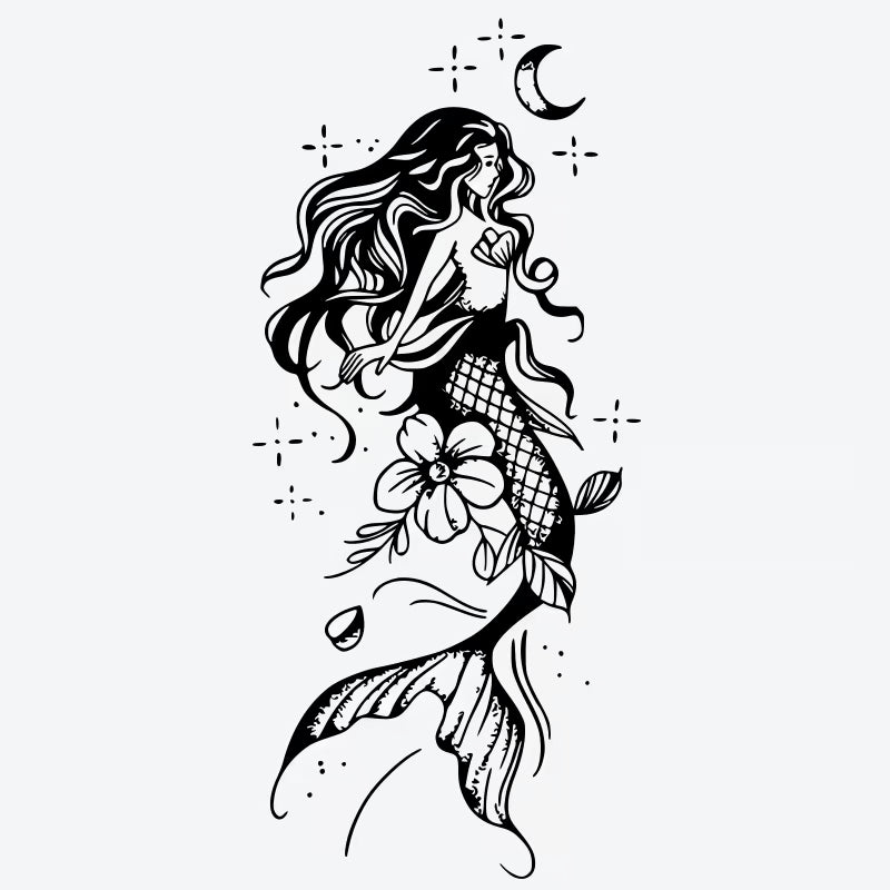 Mermaid Flower Moon Tattoo