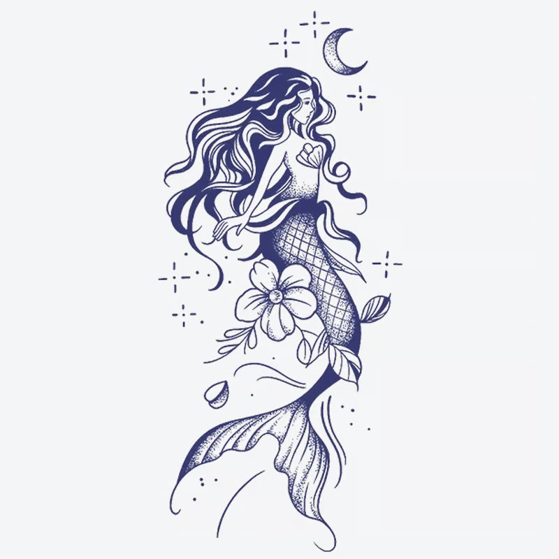 Mermaid Flower Moon Tattoo