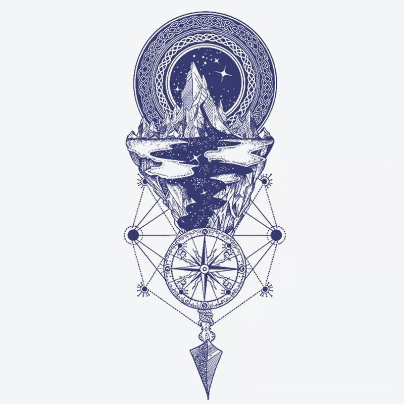 Cosmic Mountain Compass Tattoo