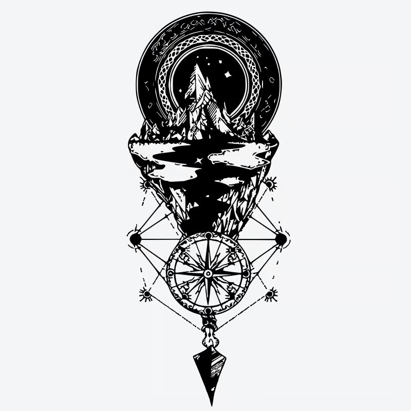 Cosmic Mountain Compass Tattoo