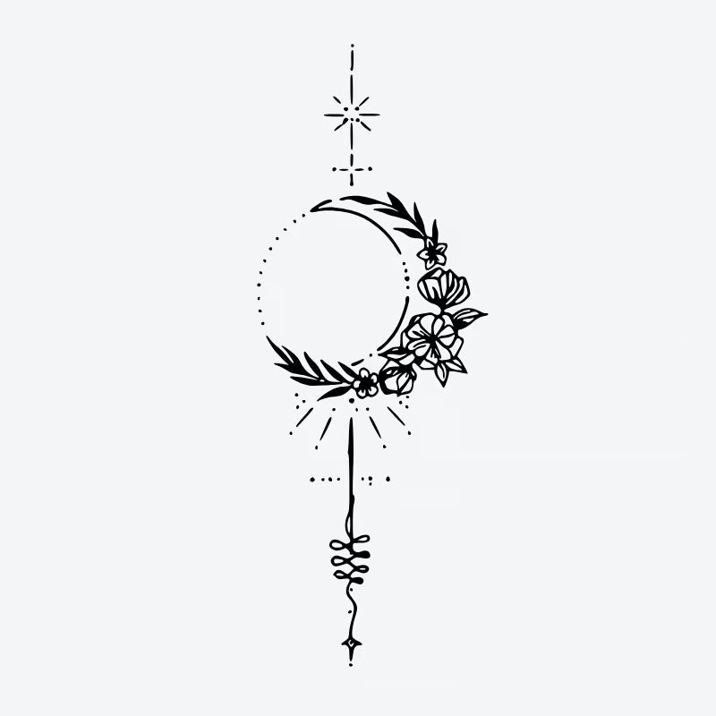 Moon and Floral Elements Tattoo