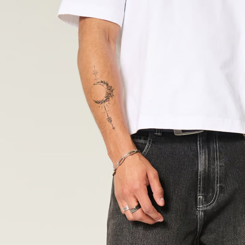 Moon and Floral Elements Tattoo