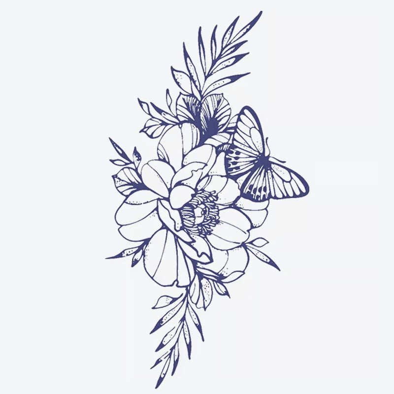 Floral Butterfly Composition Tattoo