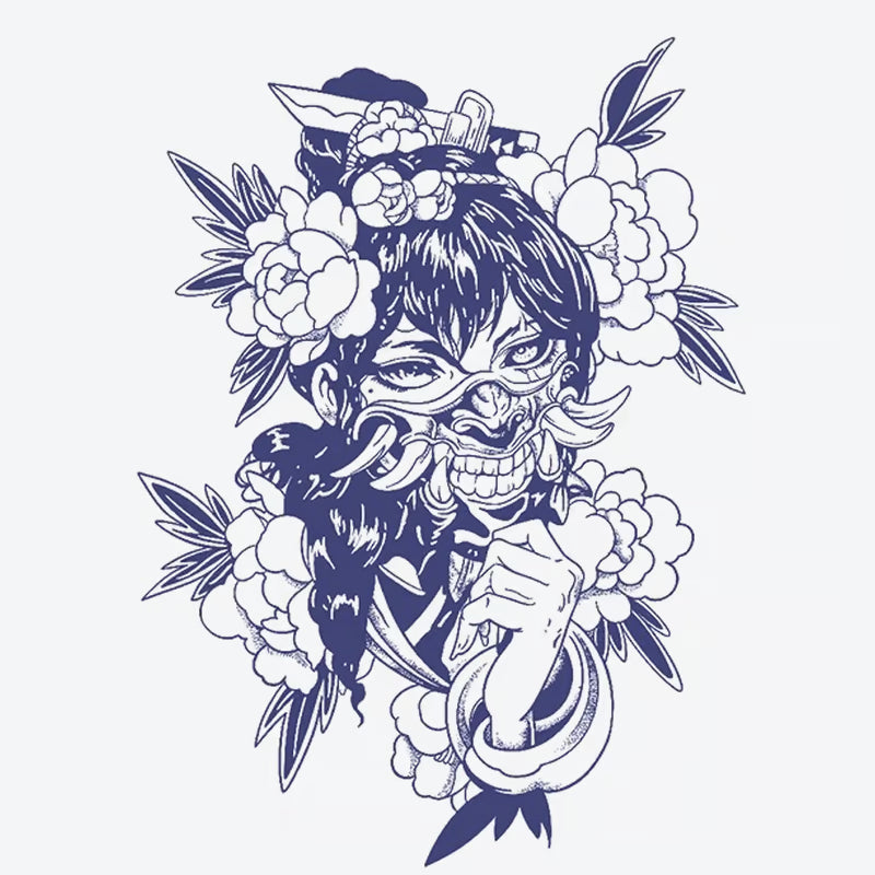 Masked Woman Floral Tattoo