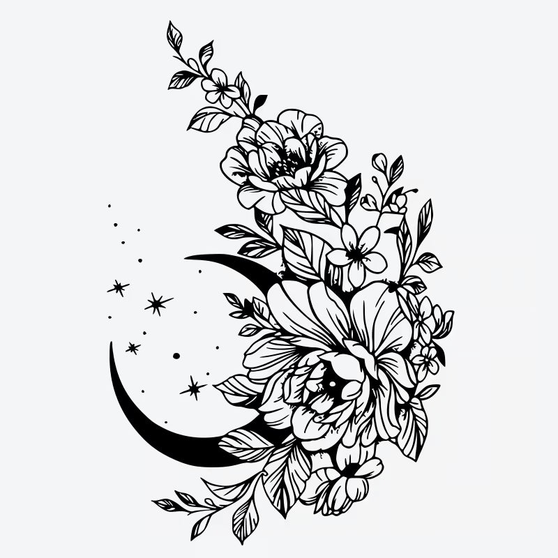 Moon Floral Tattoo