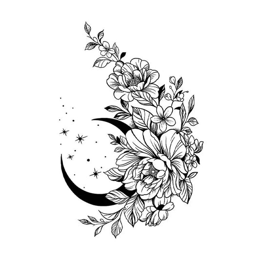 Moon Floral Tattoo