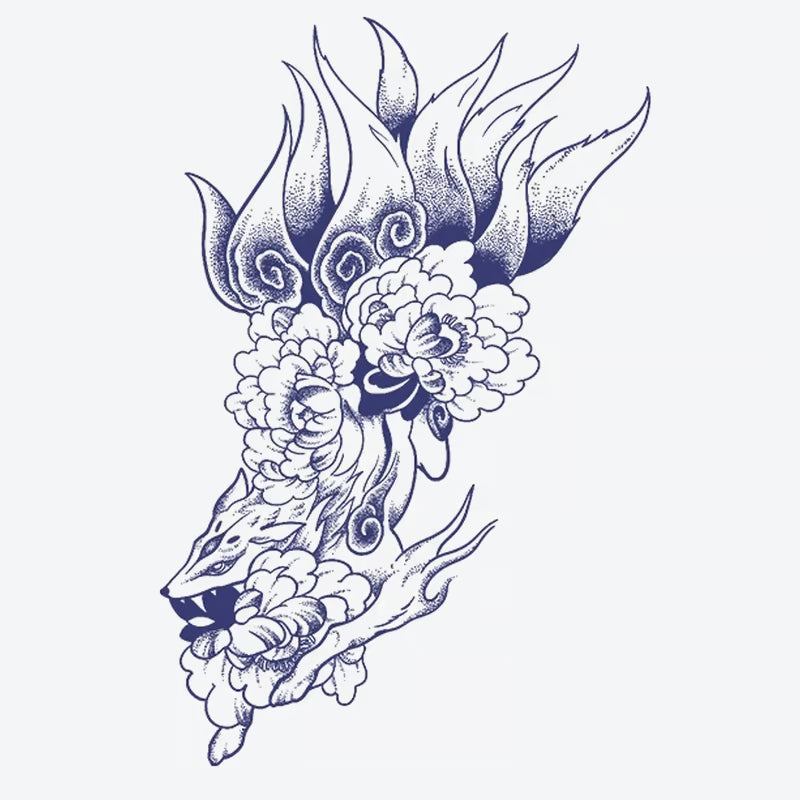 Floral Fox Spirit Tattoo