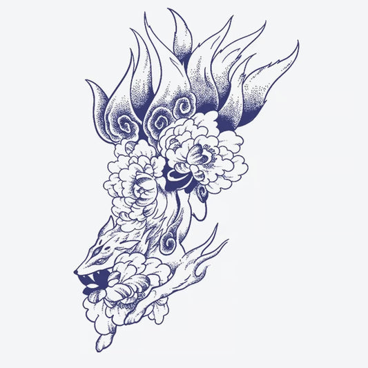 Floral Fox Spirit Tattoo
