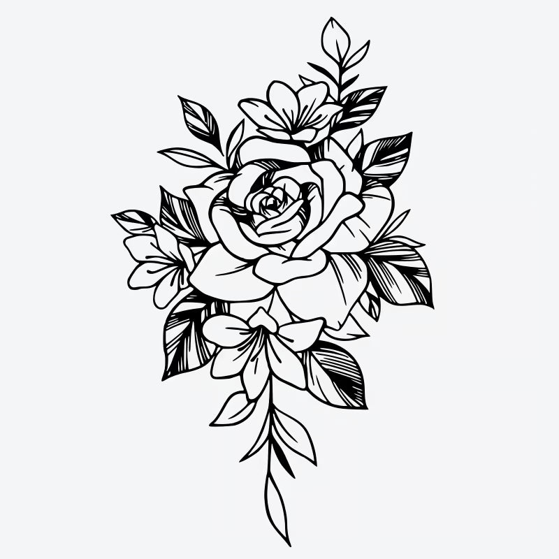 Rose And Flower Bouquet Tattoo