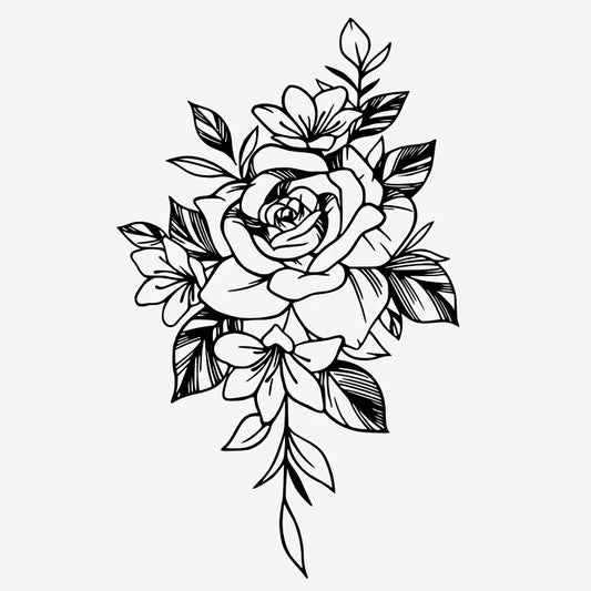Rose And Flower Bouquet Tattoo
