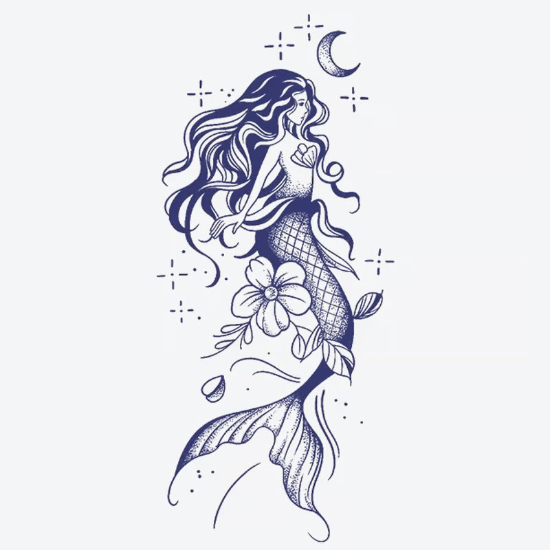 Mermaid Flower Moon Tattoo