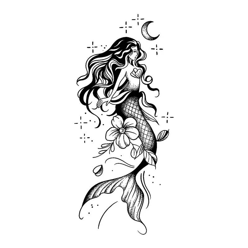 Mermaid Flower Moon Tattoo