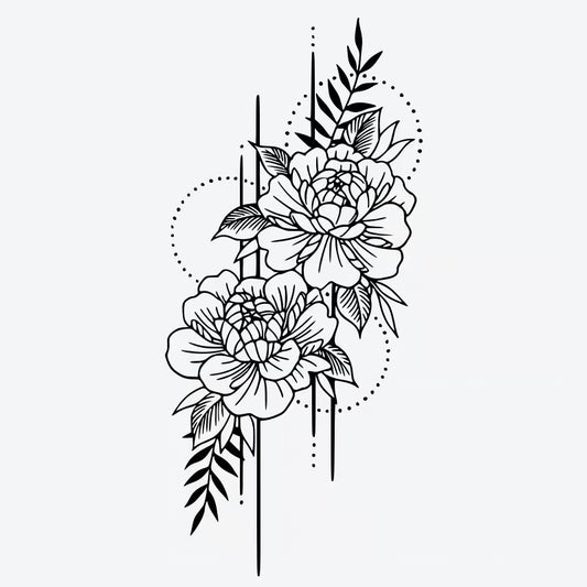 Floral Peony Linework Tattoo