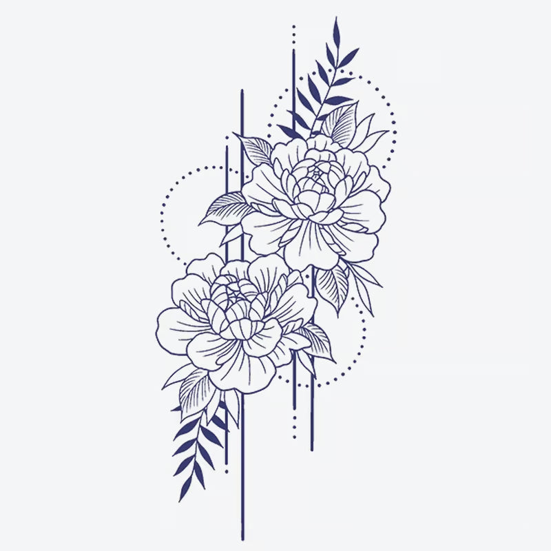 Floral Peony Linework Tattoo