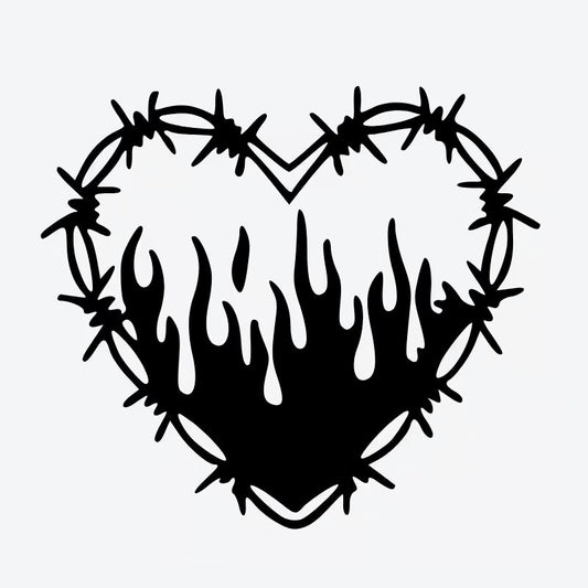 Barbed Wire Heart Flame Tattoo